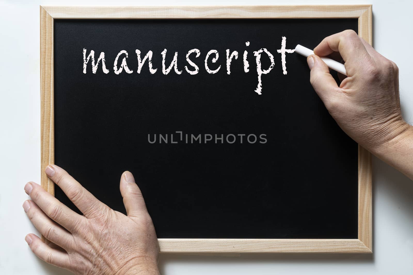 a blackboard with written  the word manuscript