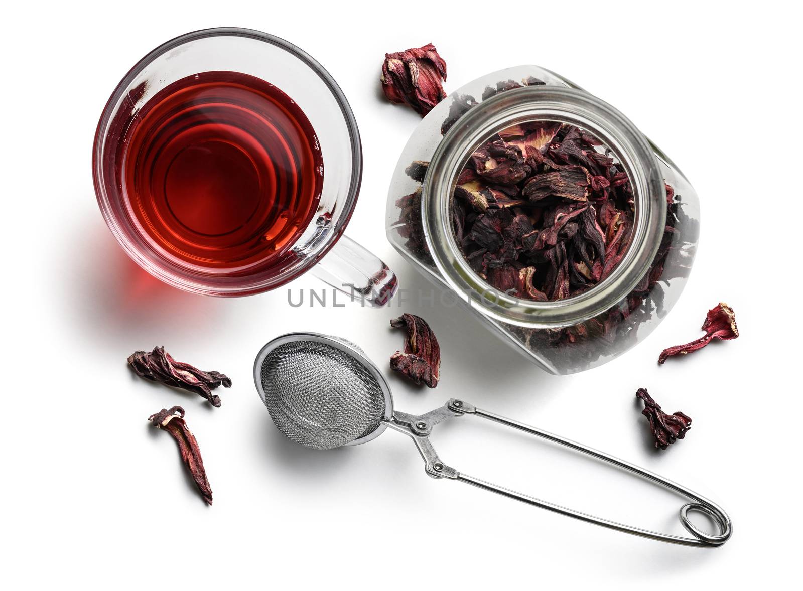 Hibiscus tea for making a drink on a white background.