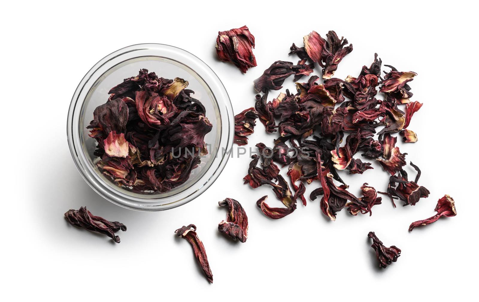 Hibiscus tea for making a drink on a white background.
