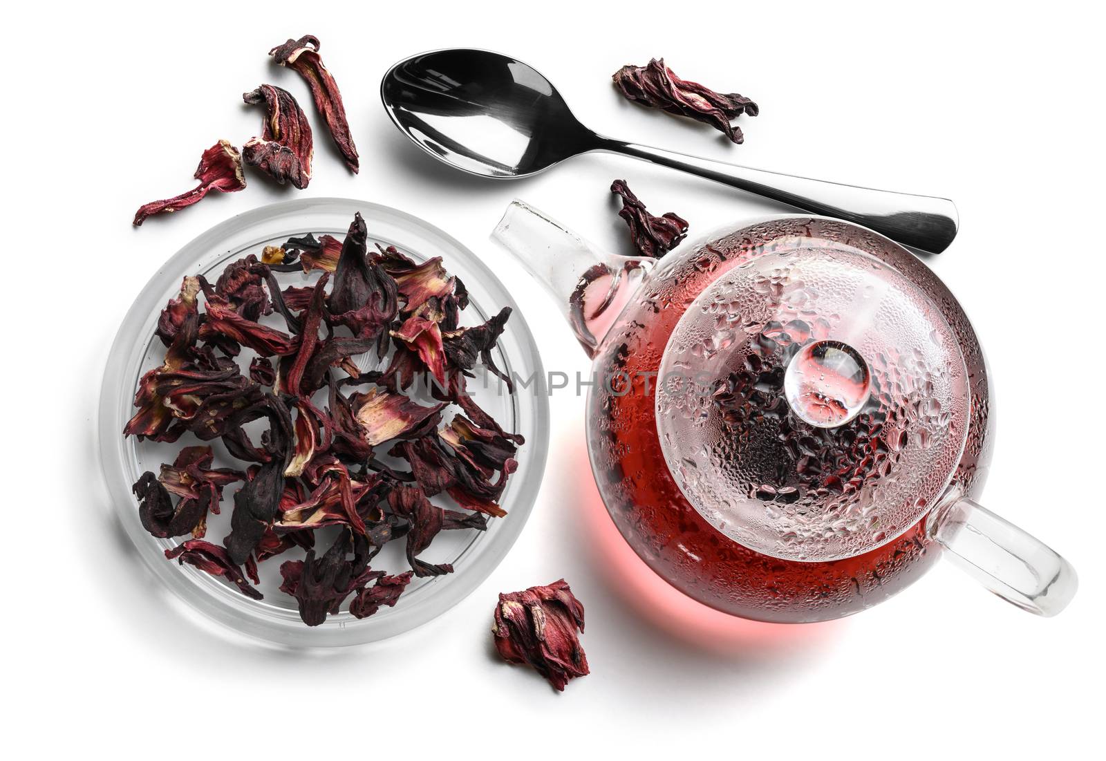 Hibiscus tea for making a drink on a white background.