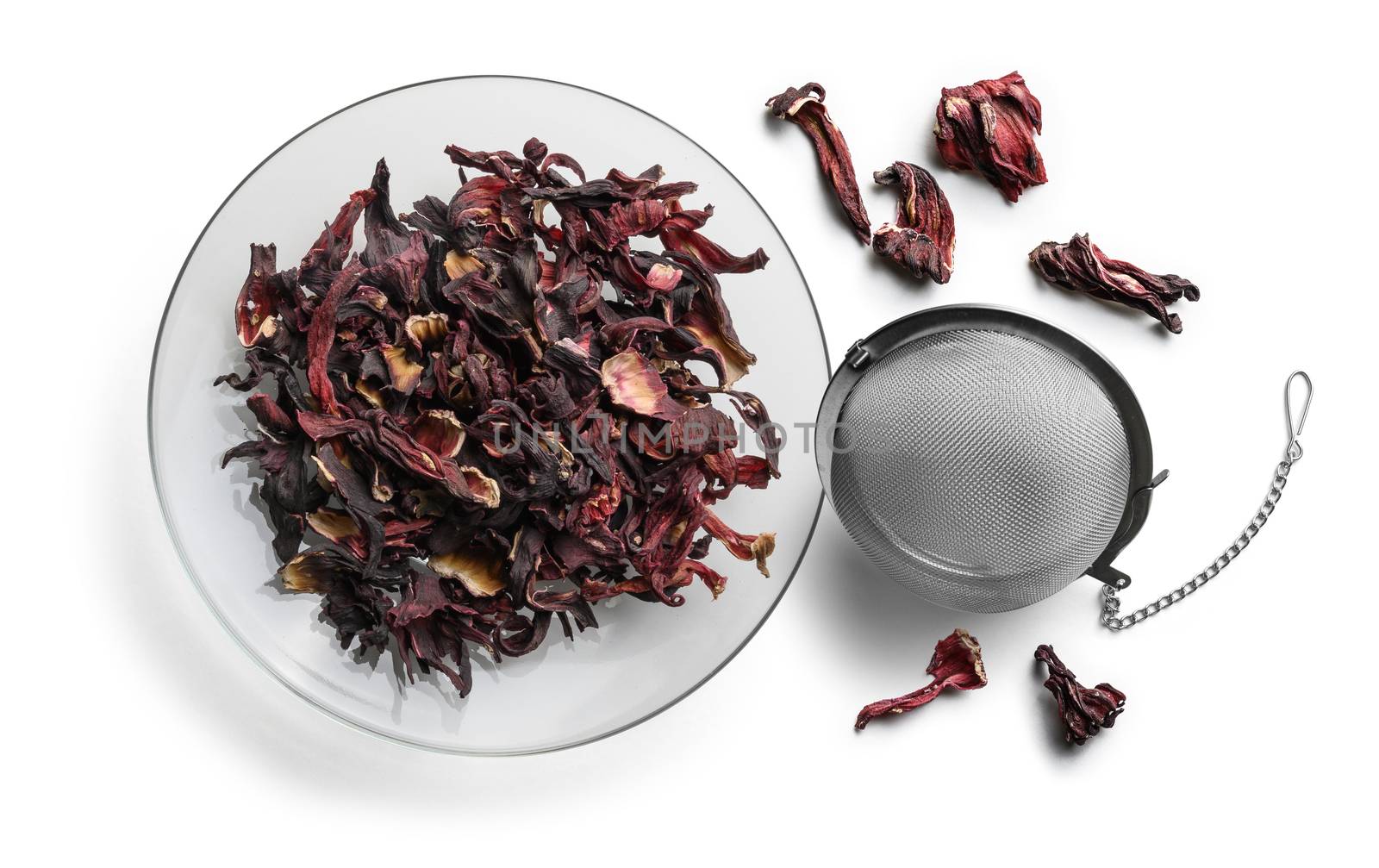 Hibiscus tea for making a drink on a white background.