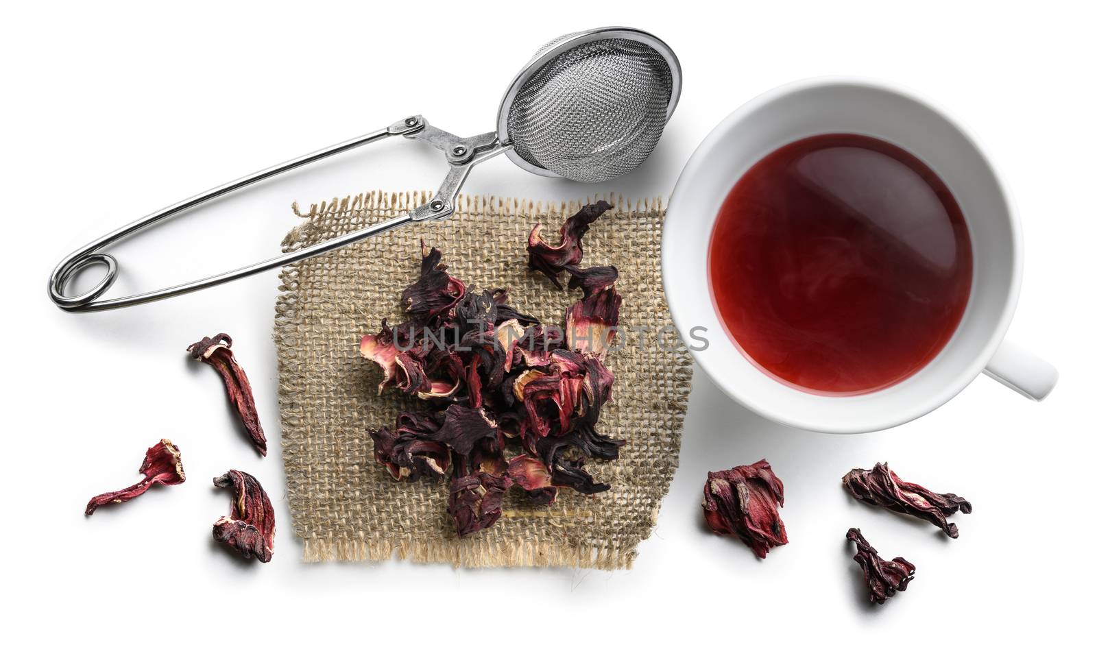 Hibiscus tea for making a drink on a white background.