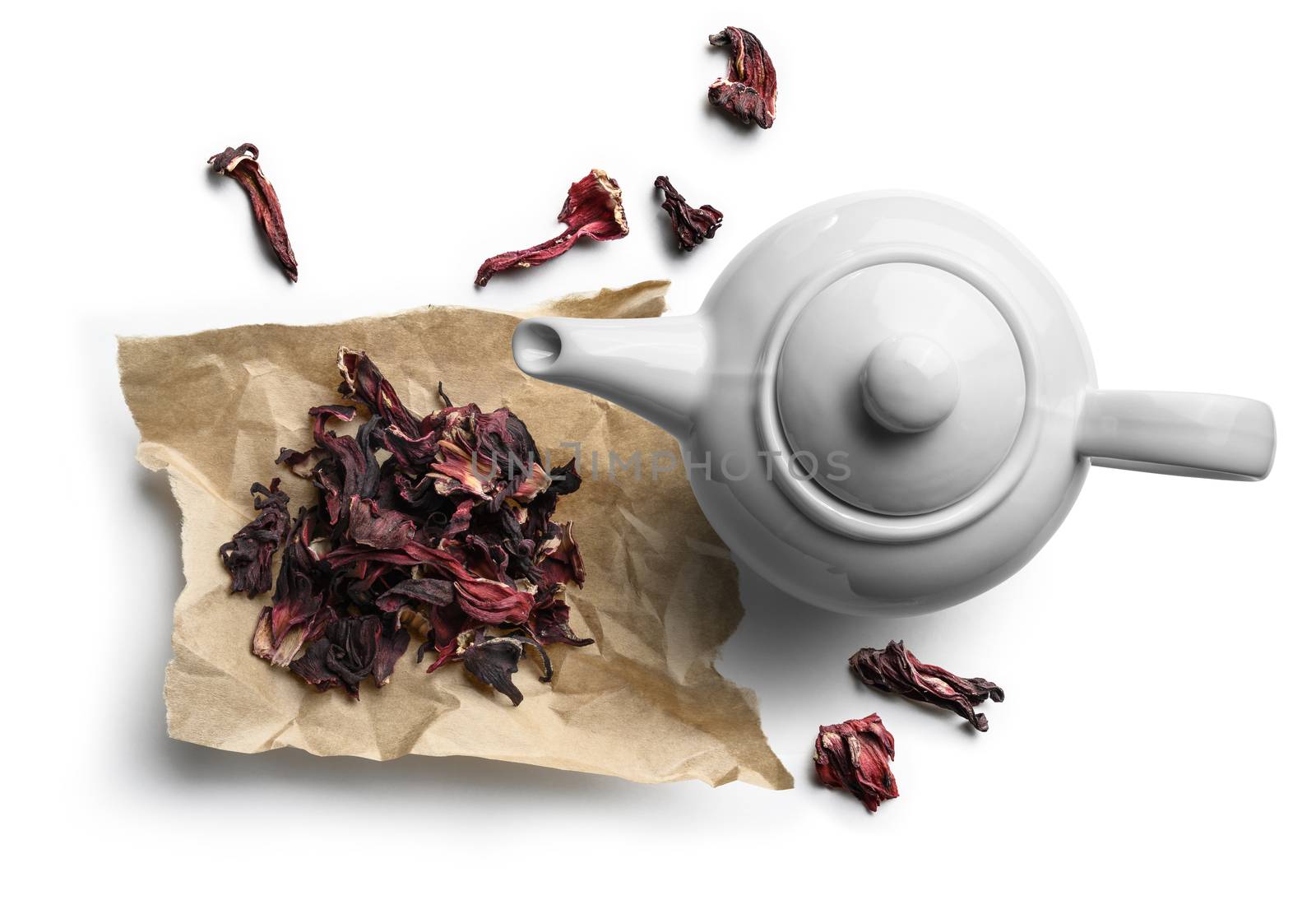 Hibiscus tea for making a drink on a white background.
