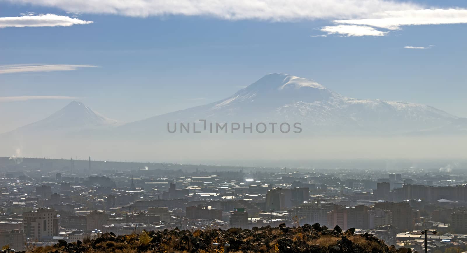Legendary mount Ararat and Yerevan city,Transcaucasia,Armenia.