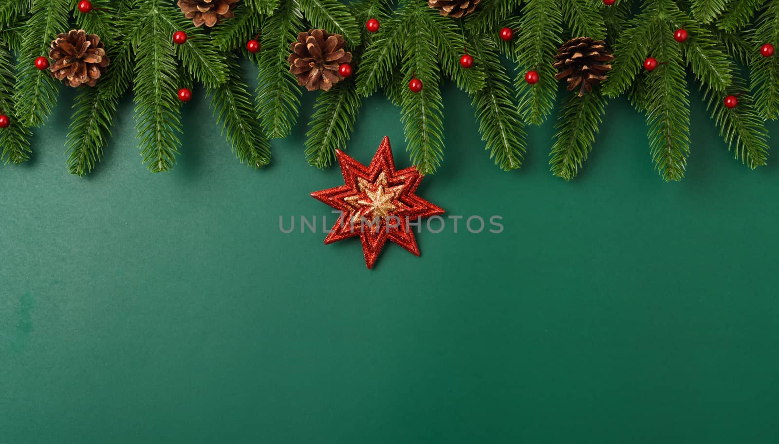 Happy new year, christmas day concept top view flat lay fir tree by Sorapop