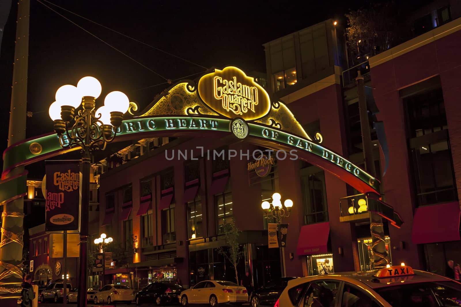 SAN DIEGO , CA - MAY 05 : Sign at the entrance to the Gaslamp Quarter in downtown San Diego,California on May 05, 2014. Historical district, features a bustling entertainment scene with bars and restaurants.