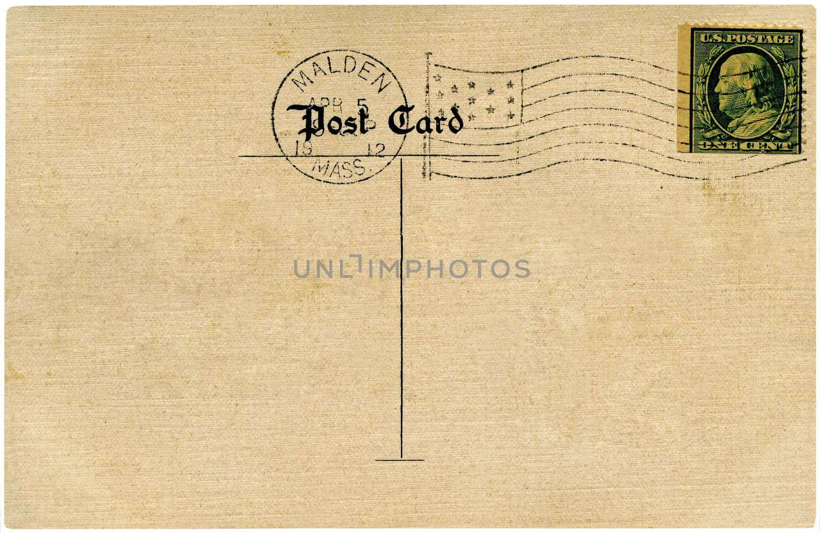 Vintage postcard on white background,1912 year.