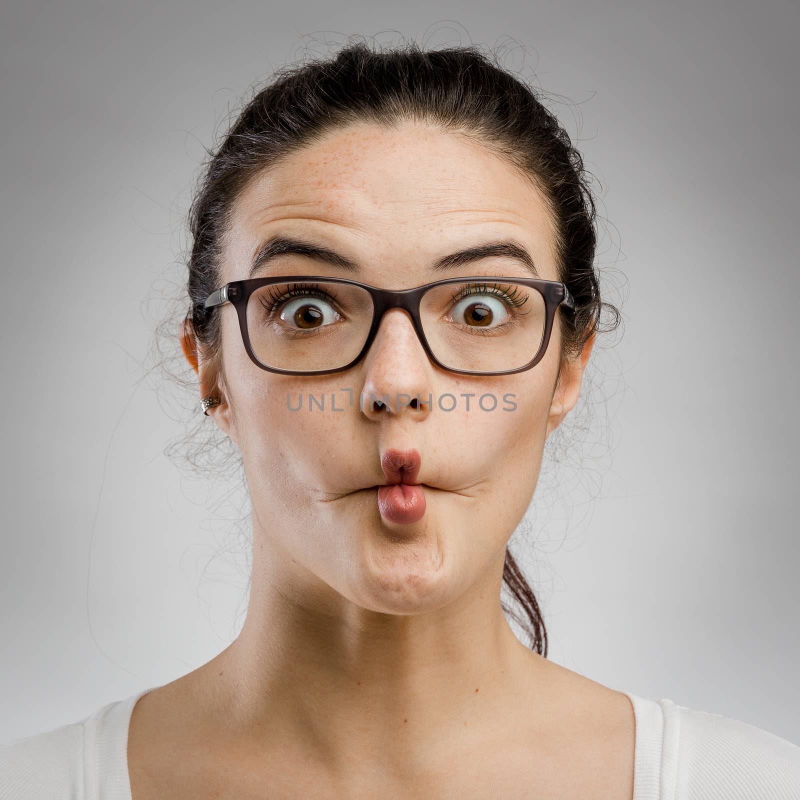 Cute portrait of a woman making a silly face