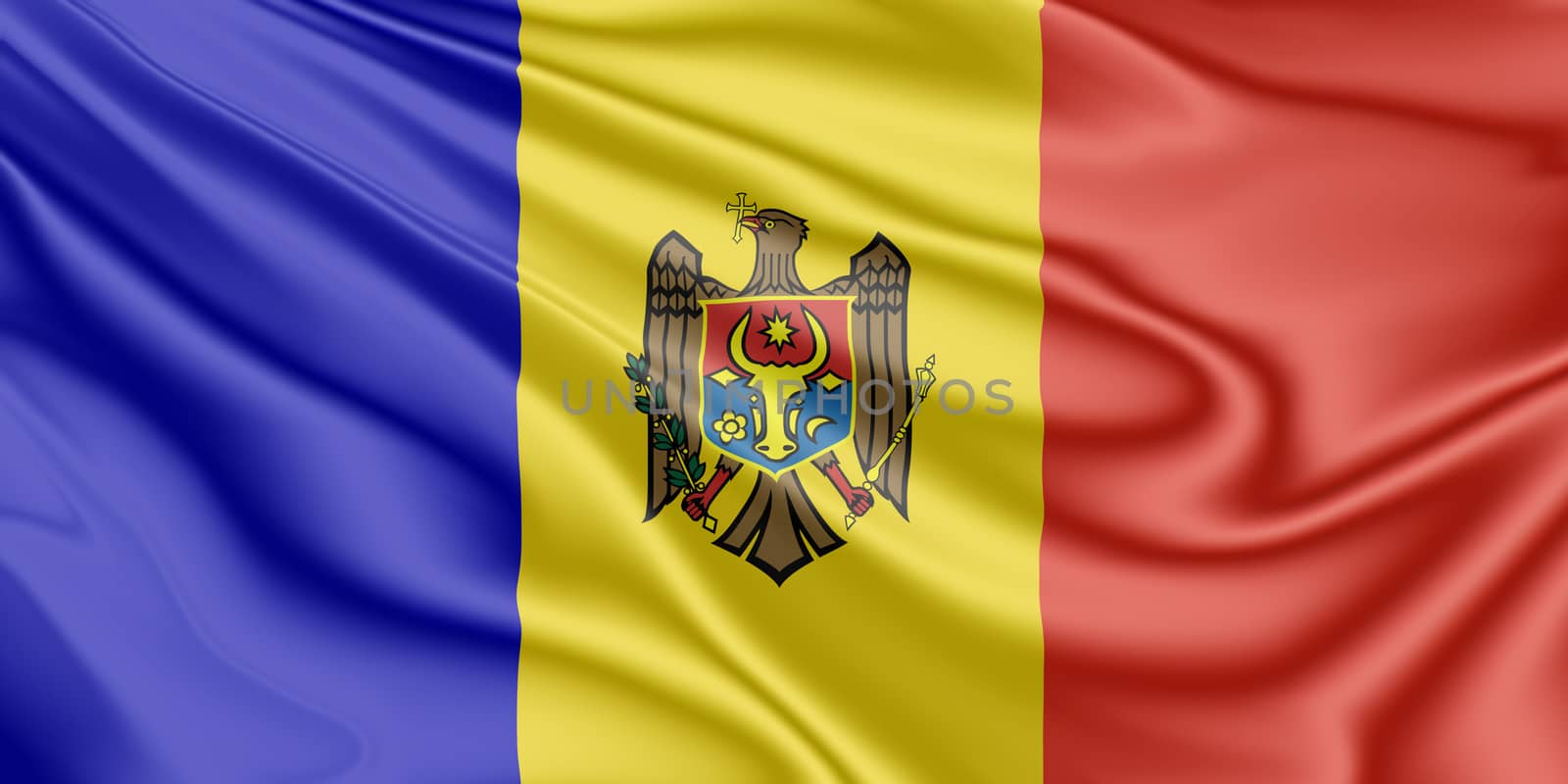 Flag of Moldova fluttering in the wind in 3D illustration by raphtong