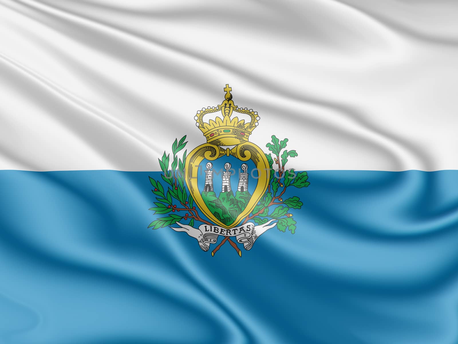 National flag of San Marino fluttering in the wind in 3D illustration