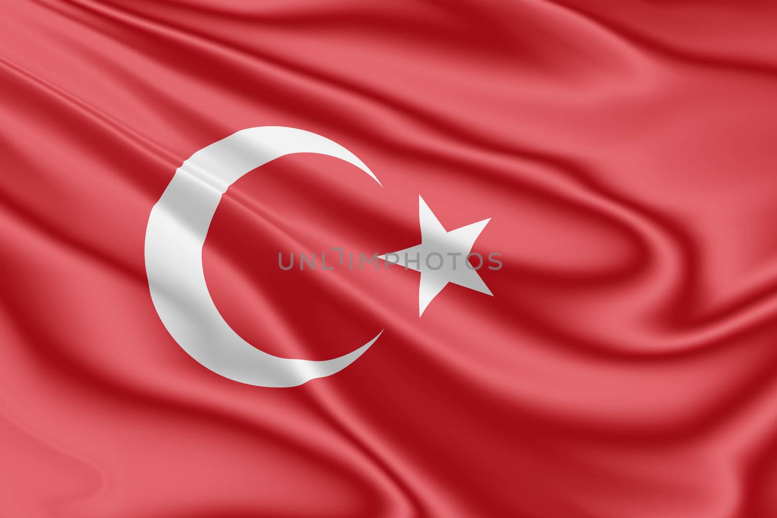 National flag of Turkey fluttering in the wind in 3D illustration