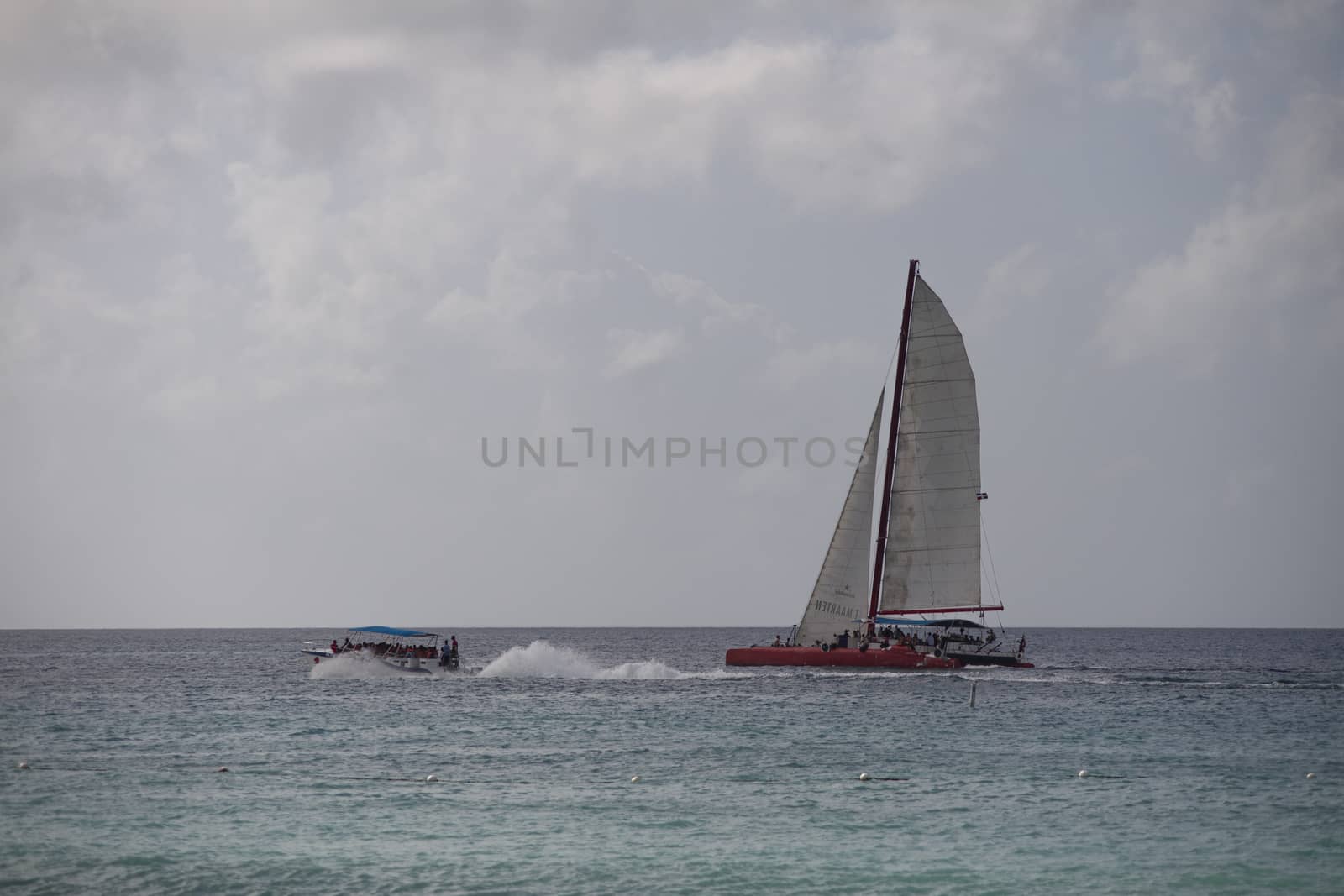 BAYAHIBE, DOMINICAN REPUBLIC 4 JANUARY 2020: Dominican boats in sea