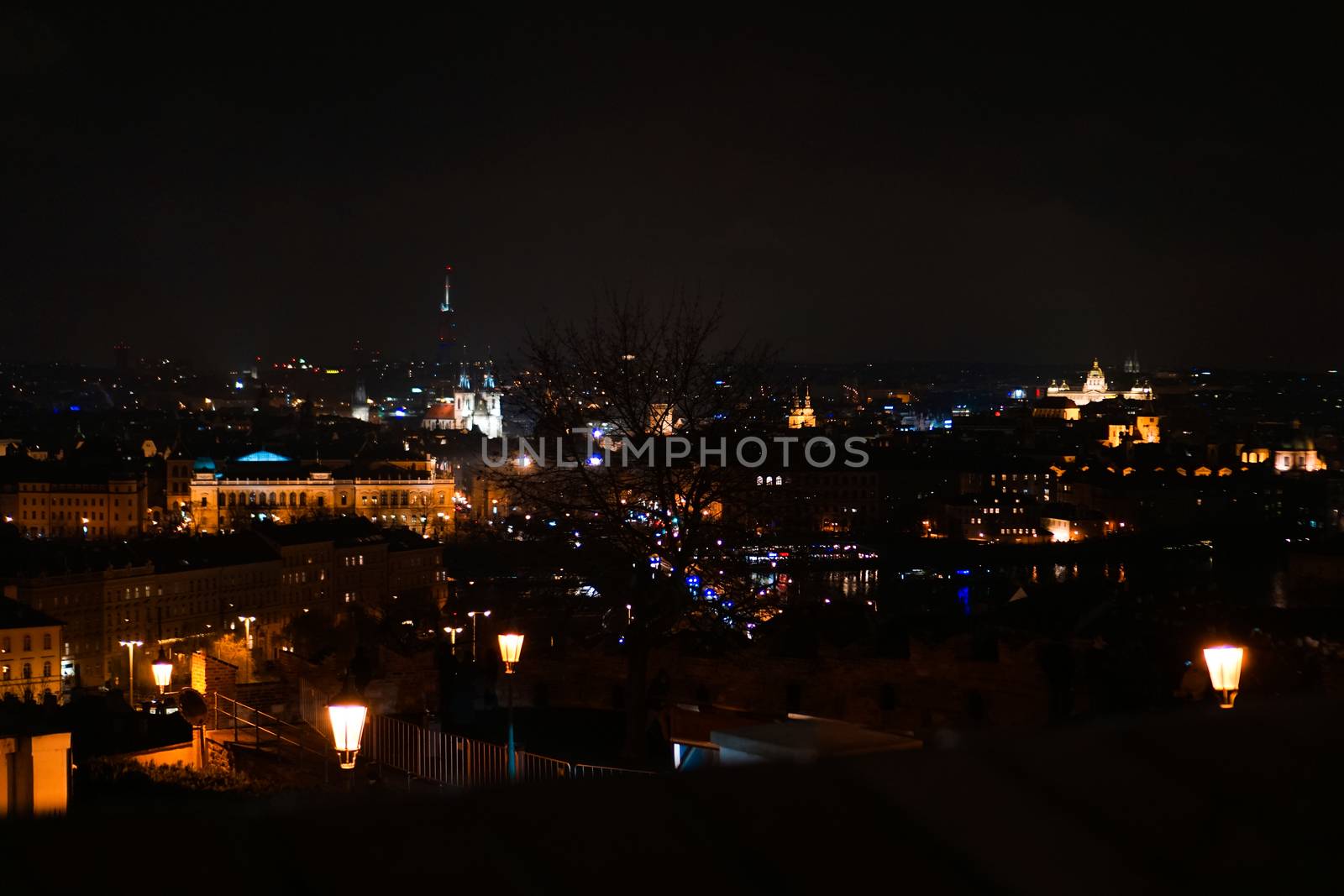 Night view of prague from the top - sunset sky