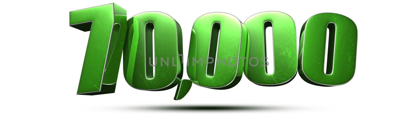 3D illustration 70000 green on a white background.(with Clipping Path).