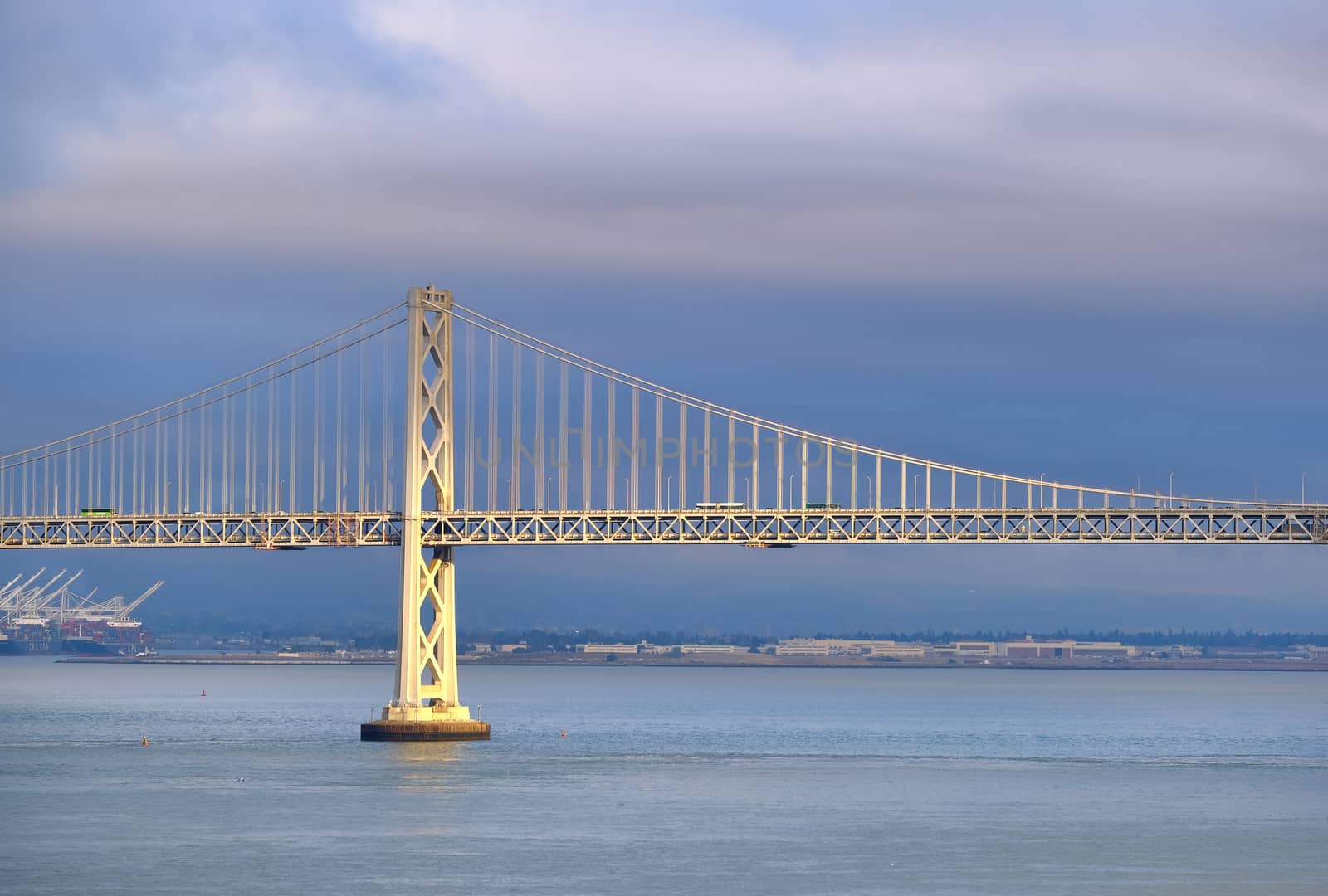 Light on Bay Bridge with Blue Cloudy Sky