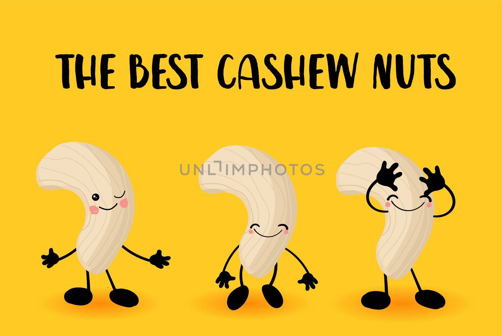 collection of nuts characters. Healthy foods. Vegetarianism and healthy food. Cashew.