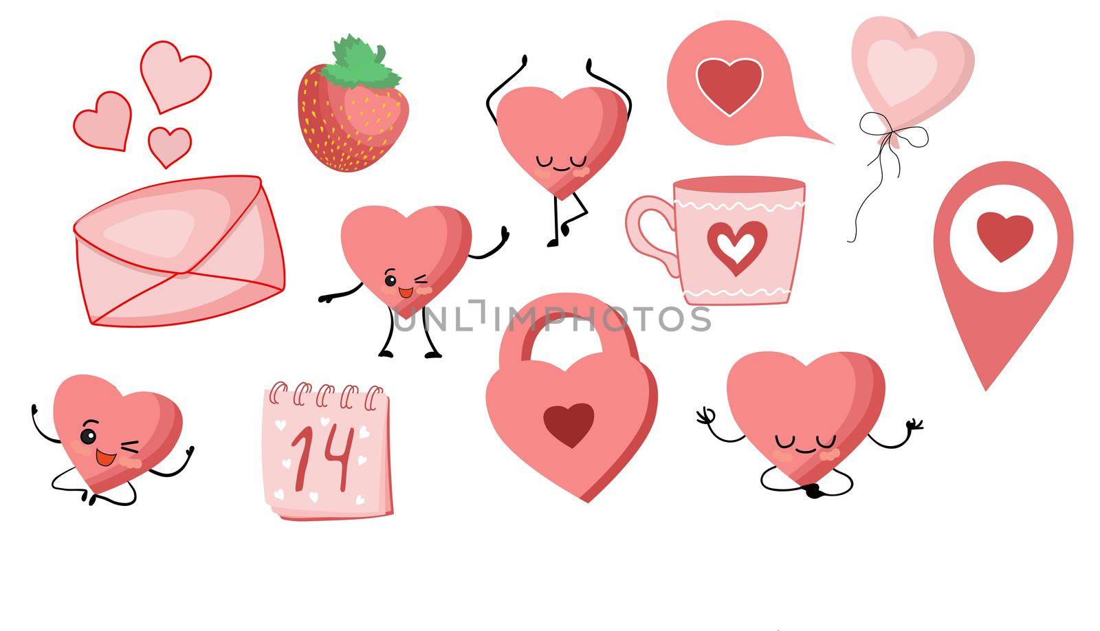 Stickers for the day of all lovers. Pink color. Romantic pictures. St. Valentine's Day. by annatarankova
