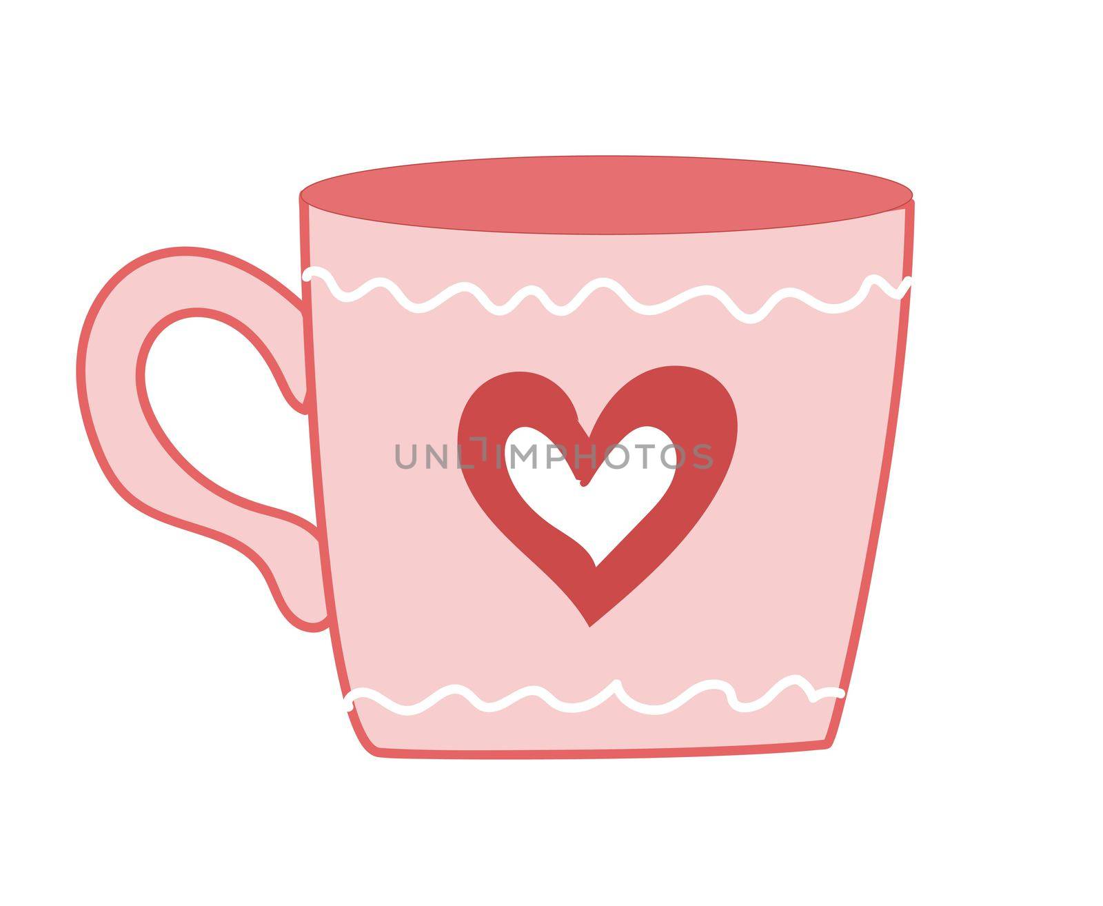 Valentine's Day. Cute cartoon cup with heart. Pink color.