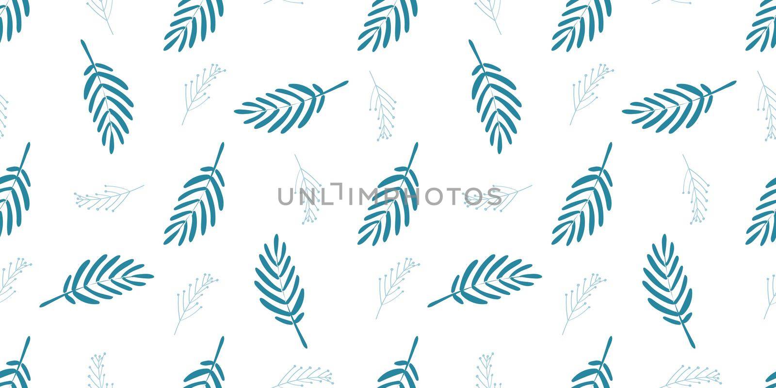 BLUE LEAVES ON A WHITE BACKGROUND. DELICATE SEAMLESS PATTERN. FASHIONABLE COLORS OF 2020.. by annatarankova