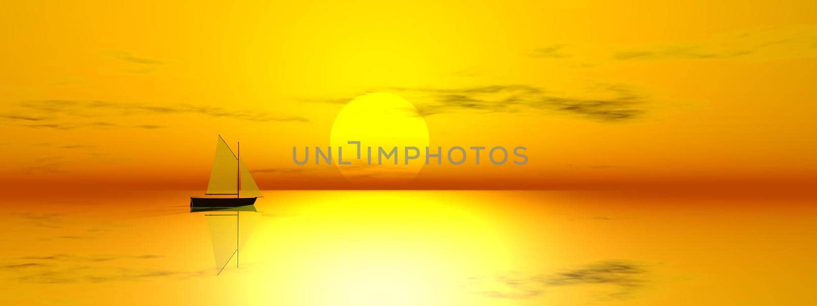 a very beautiful sailboat on the sea with a very beautiful landscape and sky - 3d rendering