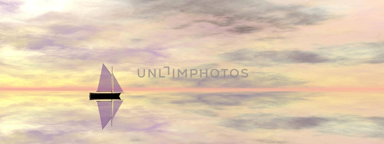a very beautiful sailboat on the sea with a very beautiful landscape and sky - 3d rendering