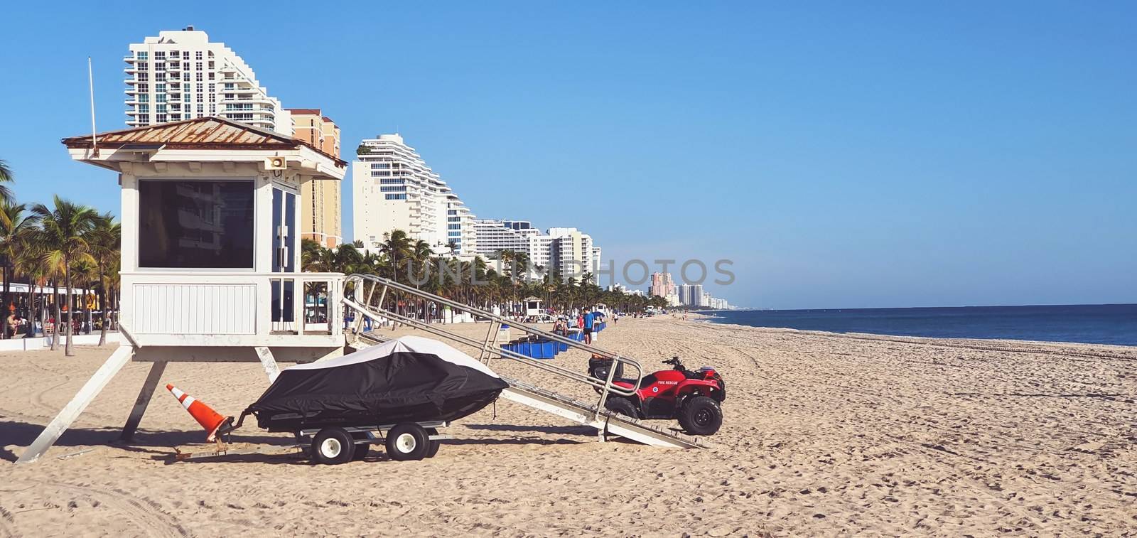 Life Guard Hut on Beach with Fort Lauderdale beach in the Background by TheDutchcowboy