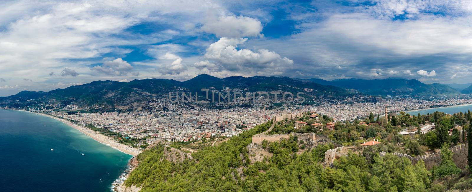 Alanya. Turkey. Cleopatra's beach. Panorama of the city from fortress.