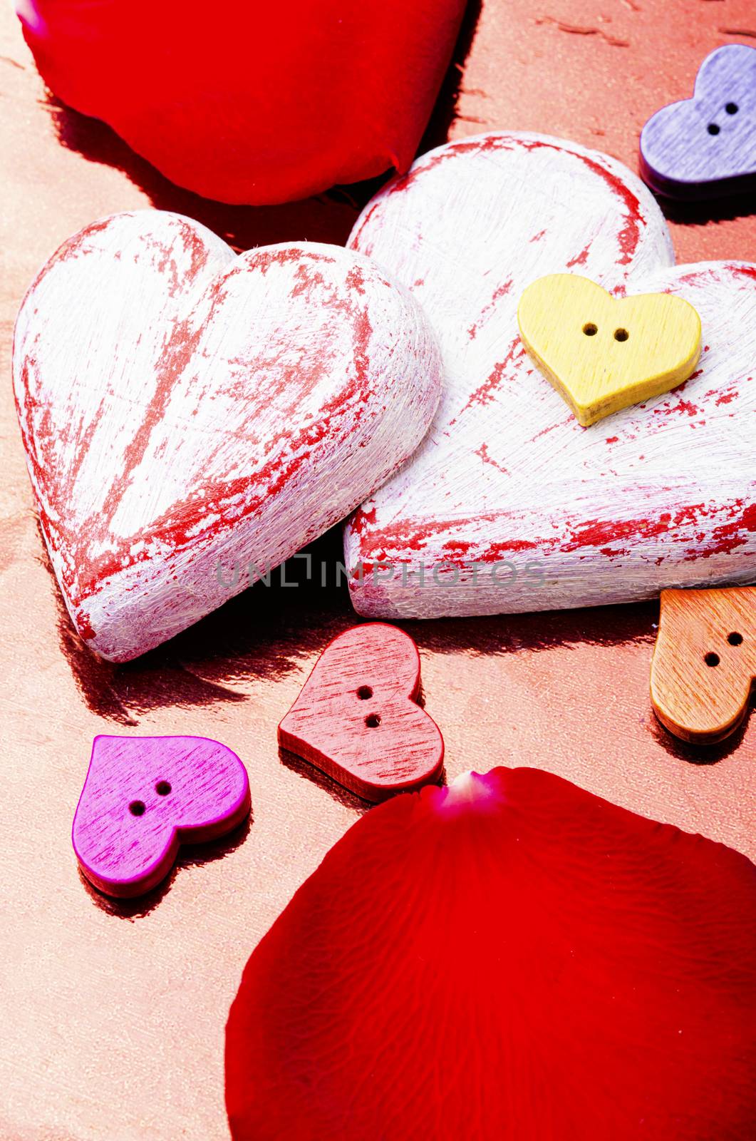 Symbolic wooden hearts for the holiday.Valentines Day