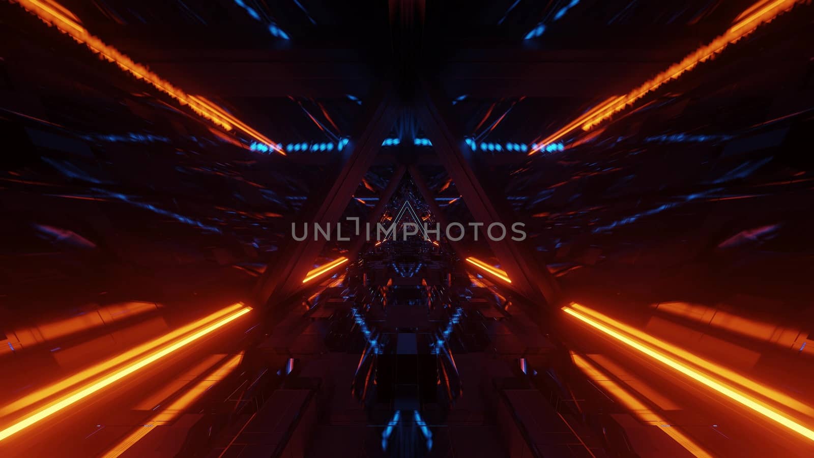 technical triangle space ship hangar tunnel corridor with glass windows 3d illustrations graphics artworks background wallpaper, futuristic sci-fi space tunnel 3d rendering design