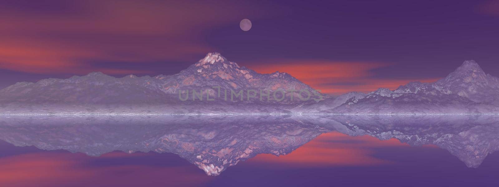 beautiful view of a mountain mirrored on a lake - 3d rendering by mariephotos