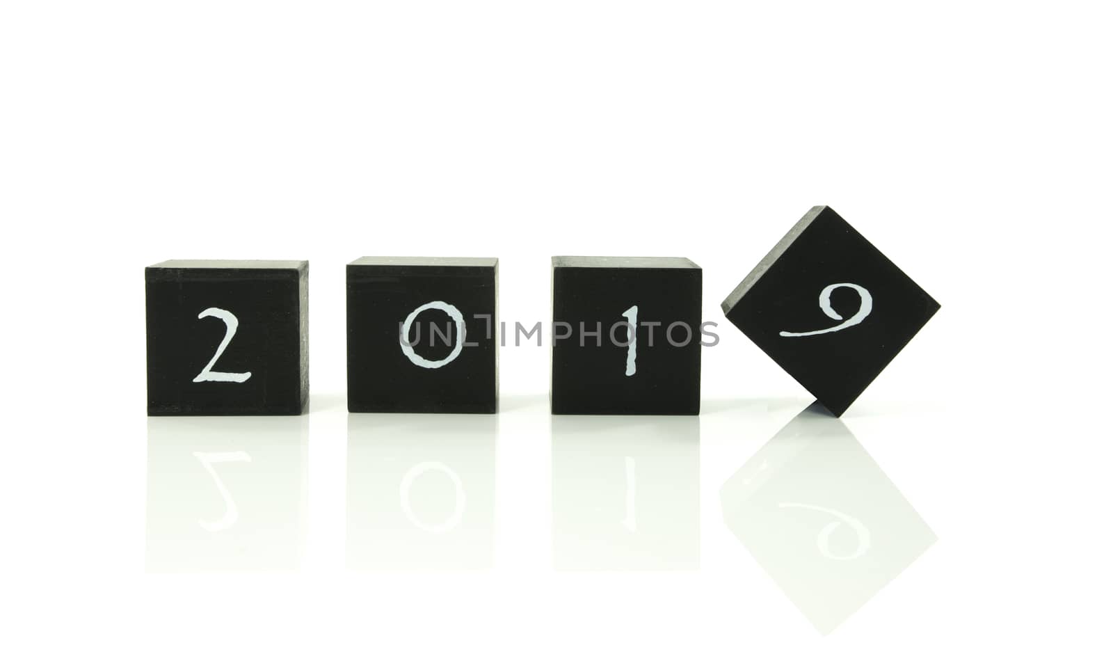 black blocks with 2018 changing in 2019 isolated on white