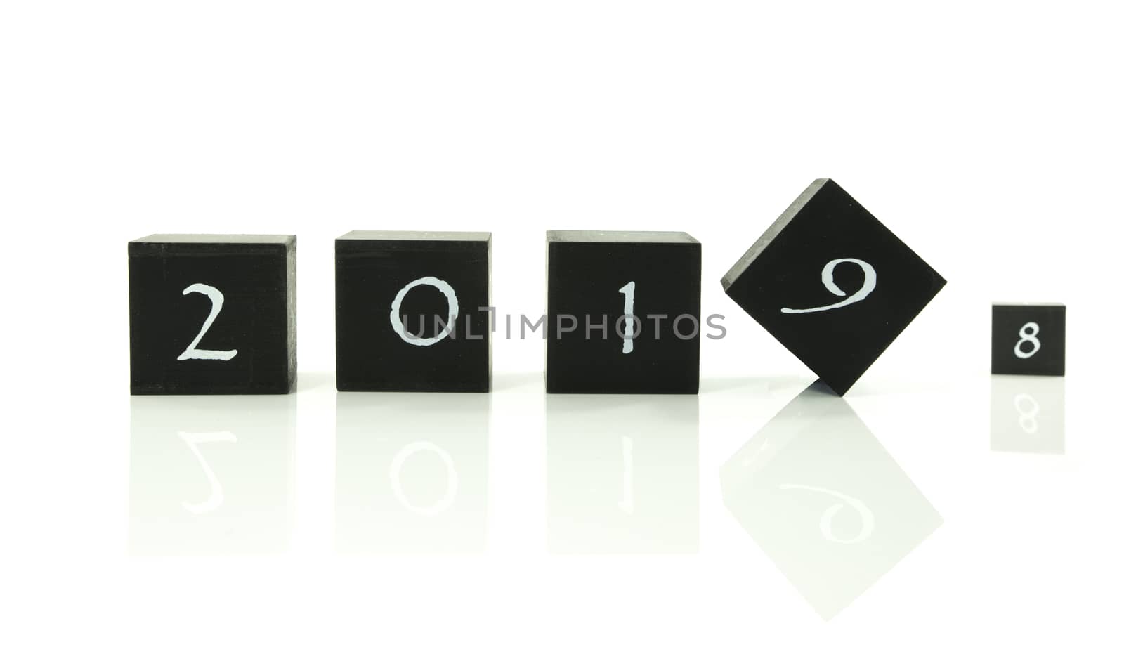 black blocks with 2018 changing in 2019 isolated on white