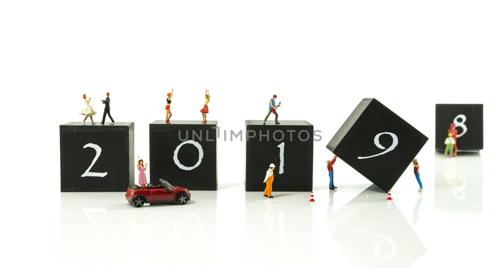 black blocks with 2018 changing in 2019 isolated on white