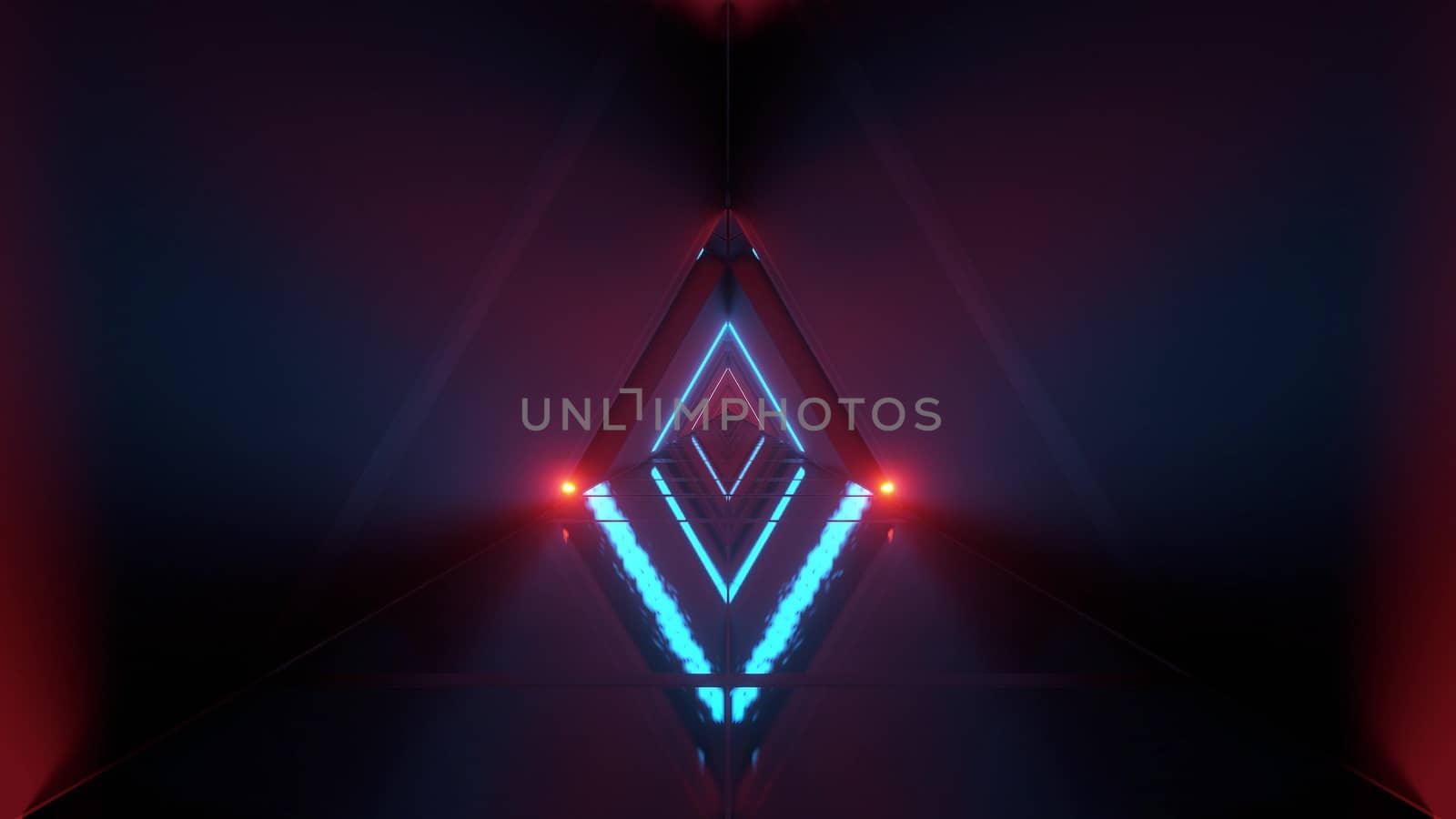 glowing triangle space ship temple tunnel corridor in futuristic sci-fi style with reflective glass bottom 3d illustration background wallpaper, future religion in space building 3d rendering graphic artwork design
