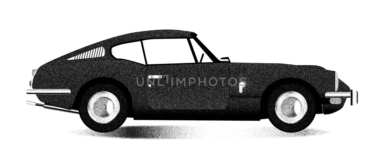 A classic old British hard top sports car sketch over a white background