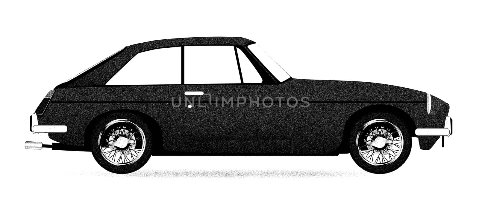 A sketch of a traditional British coupe style sports over a white background