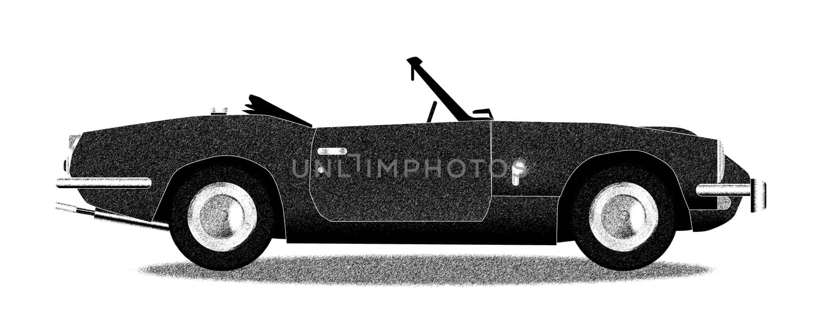 A classic old British sports car sketch on white