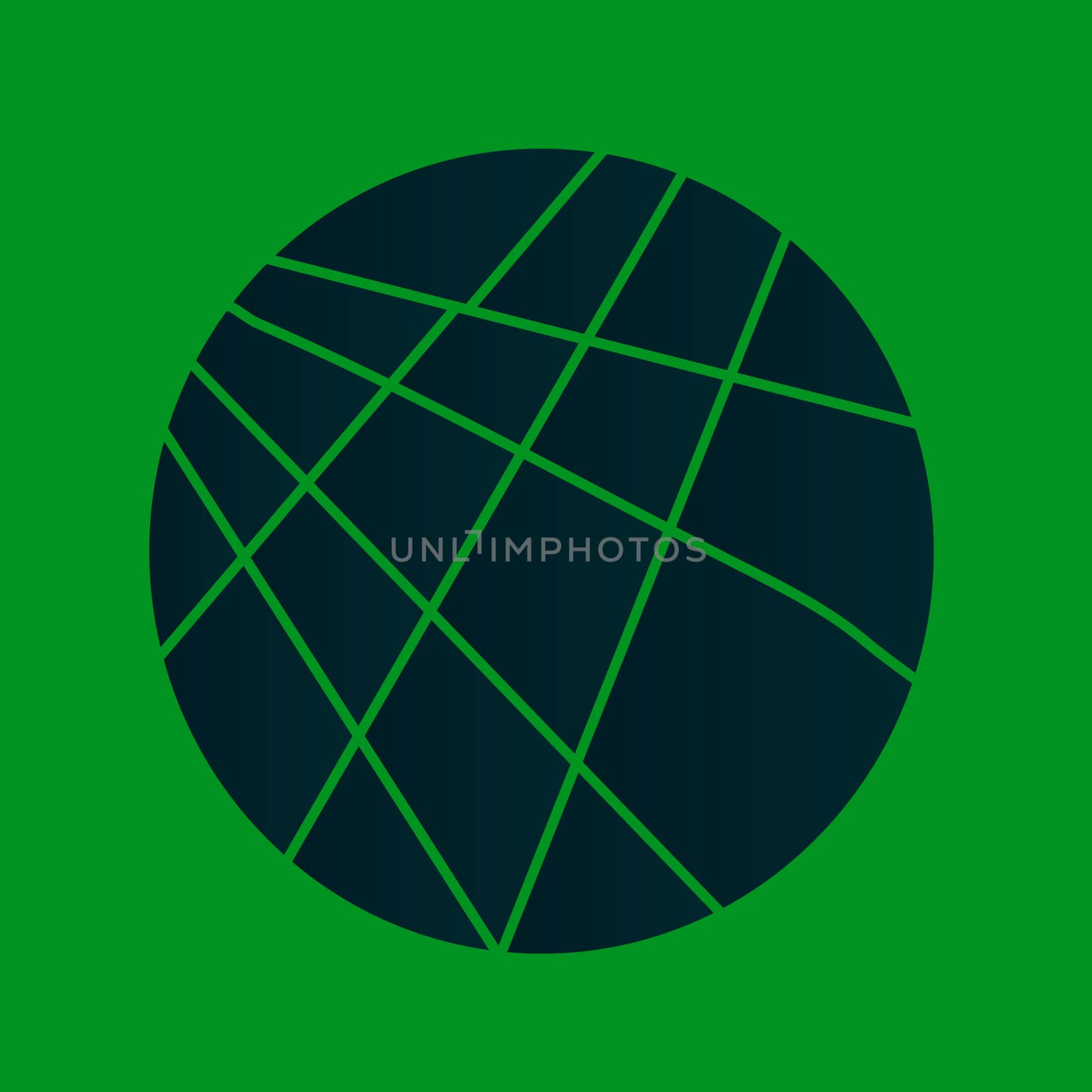 A dark green disc sliced over a bright green background