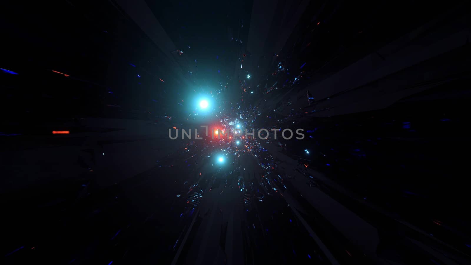 abstract space galaxy tunnel with glowing sphere planets 3d illustration design background wallpaper, cool glowing 3d rendering graphic artwork