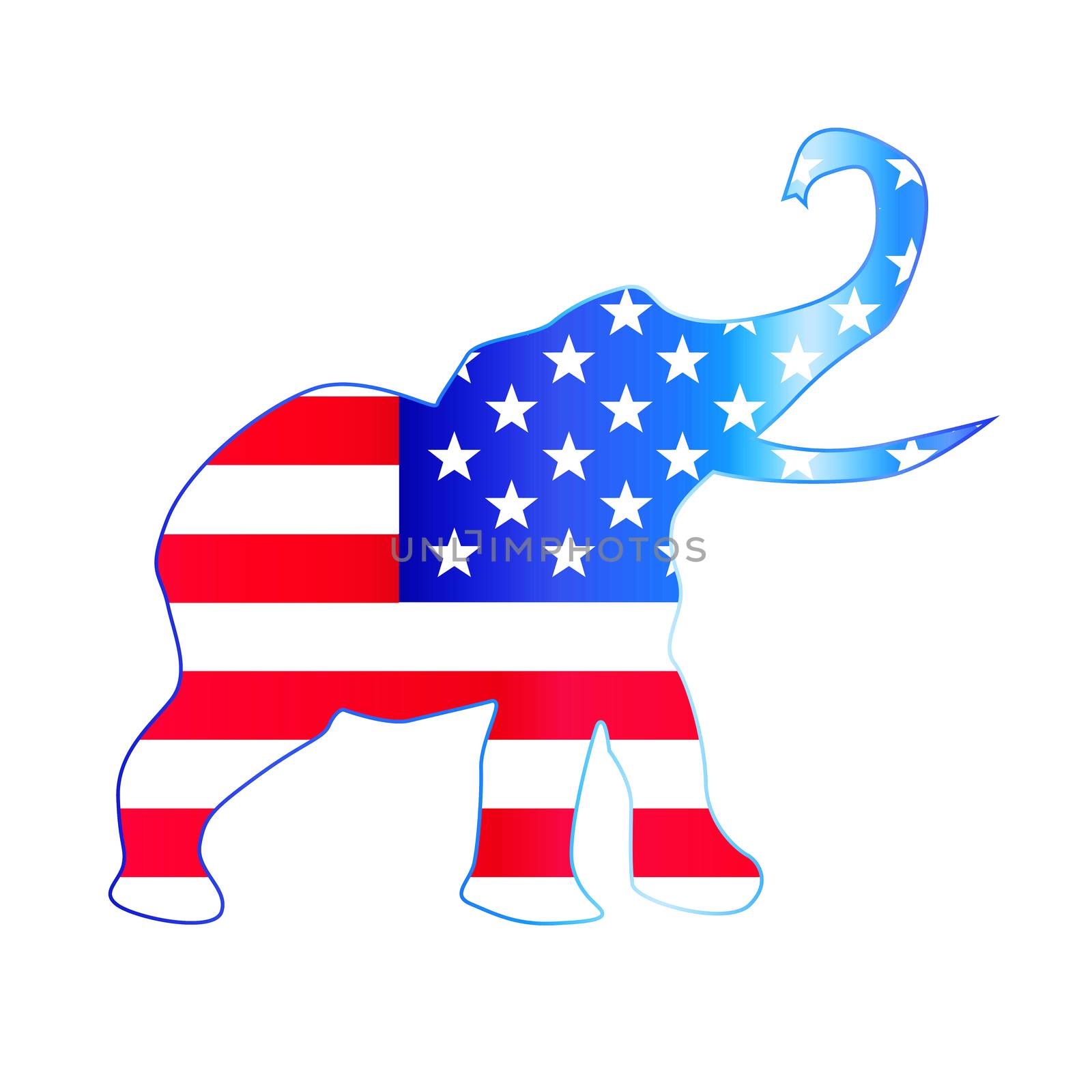 The United States of American Republican party elephant flag over a white background