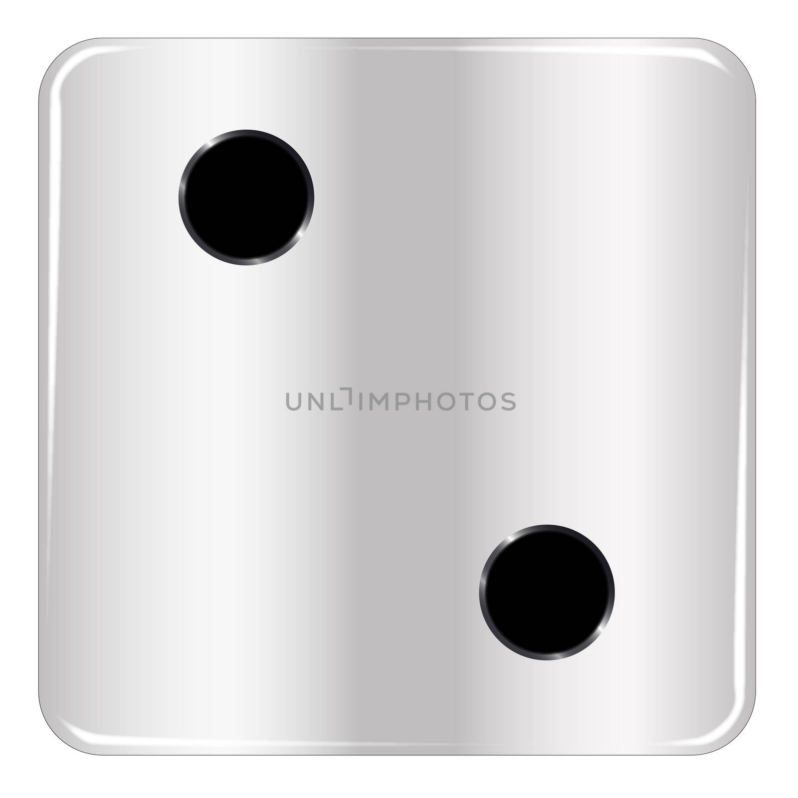 The face of a dice with two black spots over a white background