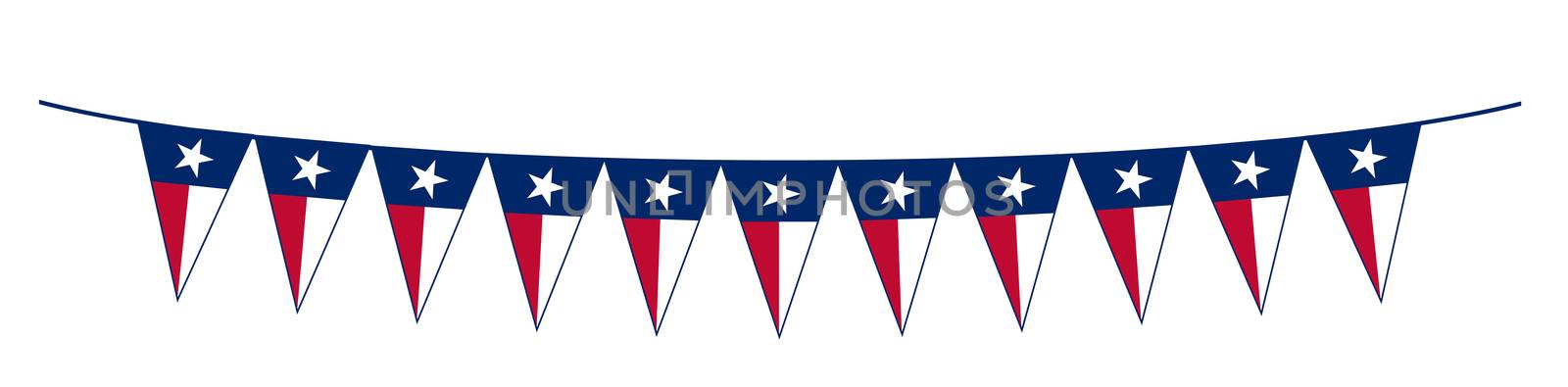 The flag of the USA state of TEXAS as a line of bunting