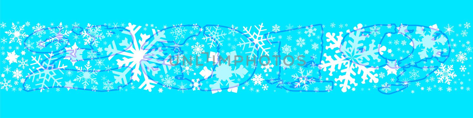 A banner of christmas snowflakes on a light blue background for 2019