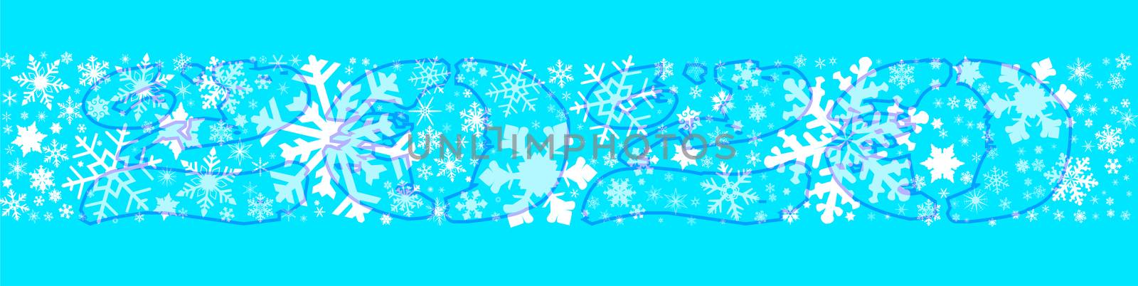 A banner of christmas snowflakes on a light blue background for 2020