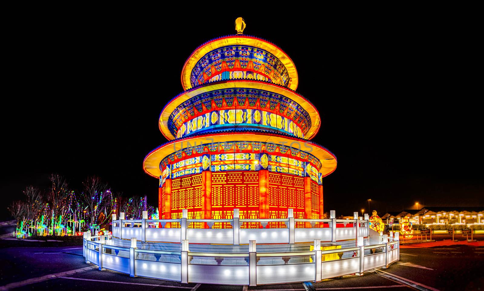 pagoda lantern festival by night with beatiful chinese light decorations by LucaLorenzelli