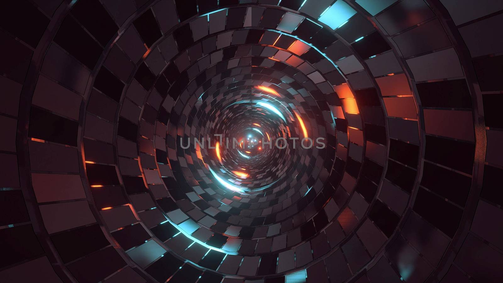 abstract round tunnel with brick pattern texture and glowing spheres 3d illustration background wallpaper, by tunnelmotions