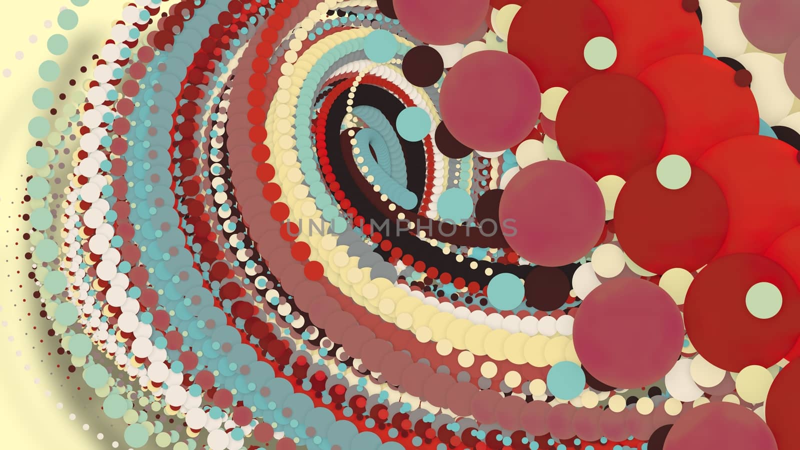 3D illustration,3D rendering, abstract geometric background, circle point line together into a line Rotate together into a rope Soft tones
