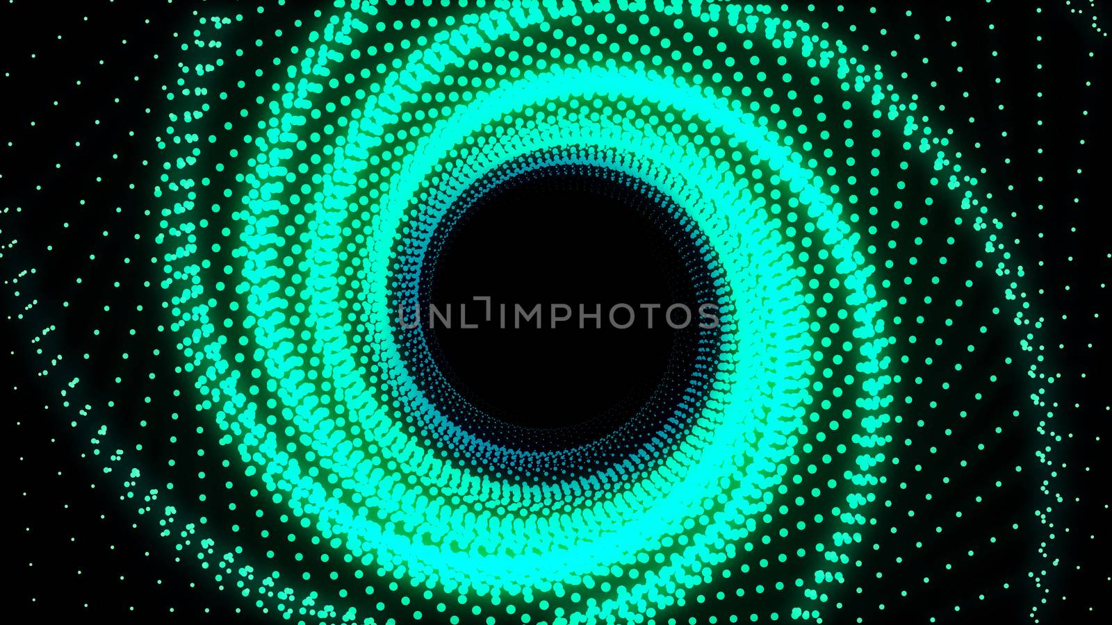 3d Illustration, Green dots lined up in lines It was put together until it was a pantagon pipe and it is twisted until it the same circle.