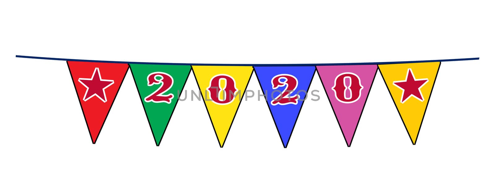 The text 2020s as a line of bunting on a white background