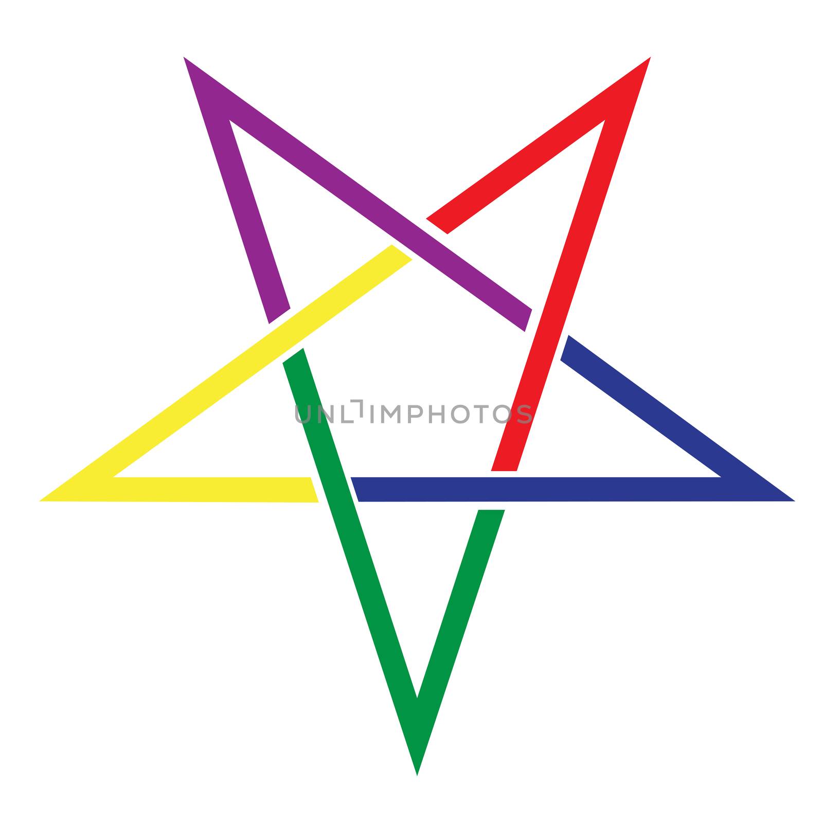 The ancient symbol the pentangle in bright colors over a white background